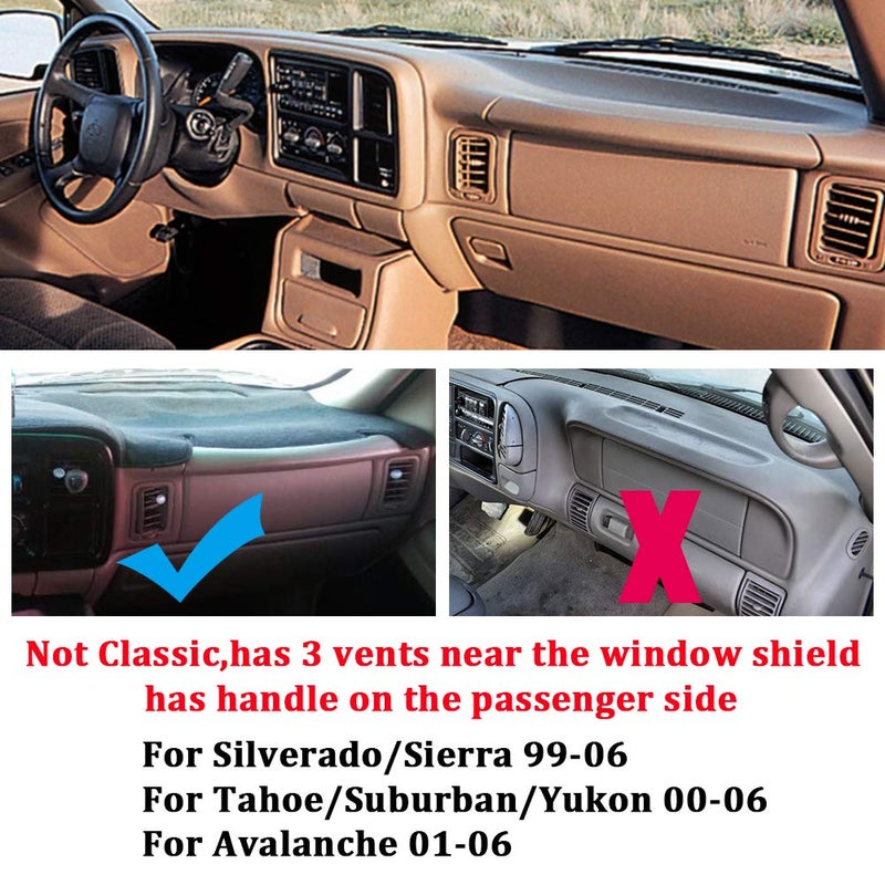 HanLanKa Dashboard Cover for Chevrolet Silverado 1500 2500 3500 1999-2006 Avalanche Chevy Tahoe Suburban GMC Sierra Yukon Dash Cover Mat(Premium Carpet, Gray) - Image 2